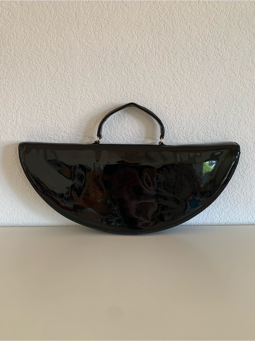 Vintage Jasmin Black Patent Half-Moon Top-Handle Bag - Picture 2 of 8